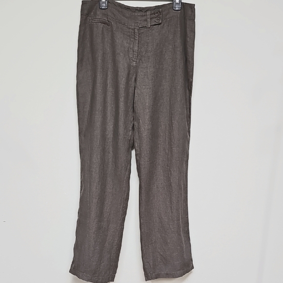 Eileen Fisher Linen Tab Waist Trouser Pant, Color Branch, Size Medium, New - Picture 1 of 12